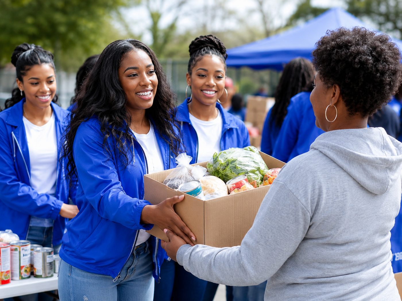 Zeta chapter members at a community service event